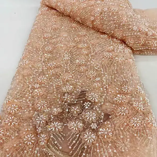 Lüks ağır yapılmış nakış tül boncukları dantel örgü boncuklu kumaş