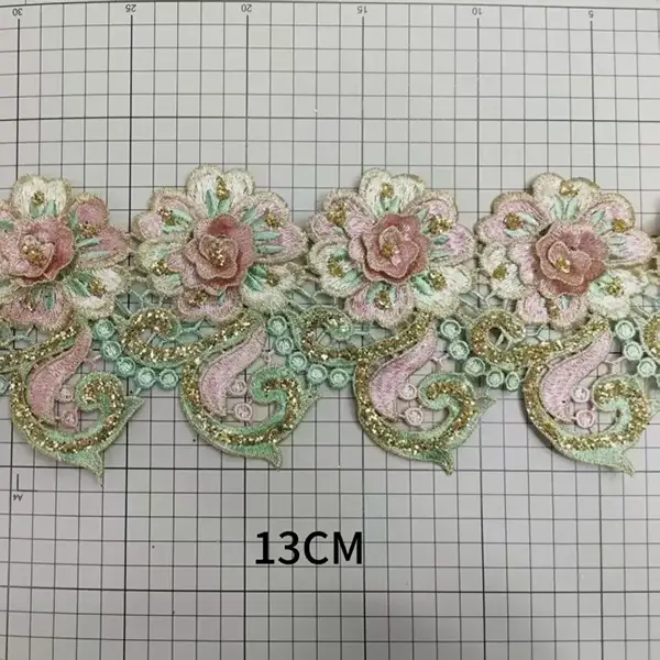 Moda yüksek kaliteli kısa üç boyutlu çiçek payda dantel, elbiseler ve diğer aksesuarlar için uygun