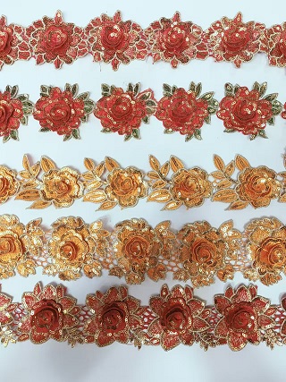 Toplanan 3D payet polyester işlemeli dantel trim