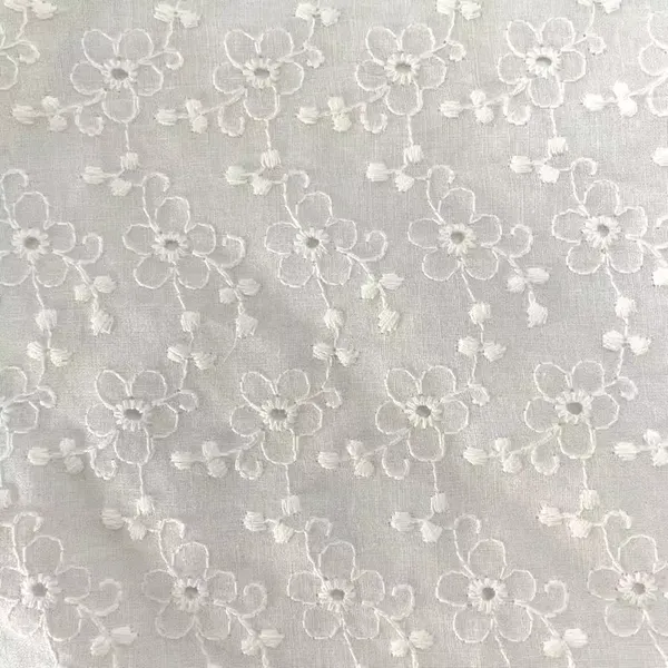 Custom Embroidered Cotton Lace Eyelet Fabric