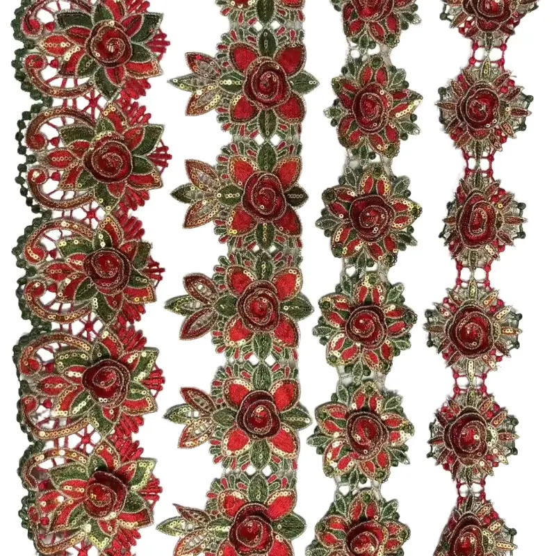 Fashionable High Quality Short Three Dimensional Floral Sequin Lace Suitable For Dresses And Other Accessories Fashionable High Quality Short Three Dimensional Floral Sequin Lace Suitable For Dresses And Other Accessories