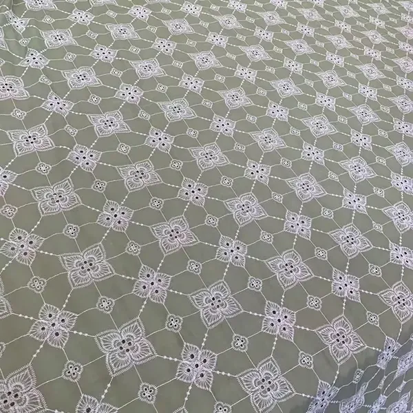 New Arrival 3d Flower Decorated 100 Cotton Embroidery Lace Fabric With Eyelet Holes For Women Shirt Clothing