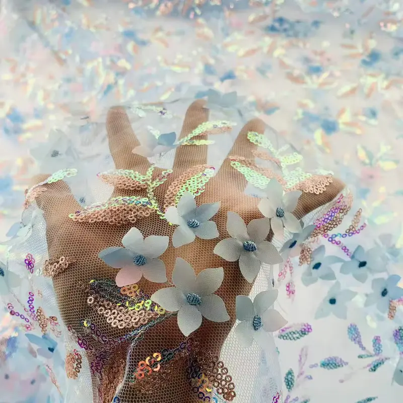 Wholesale Beautiful 3d Flower Beaded Cheap Textile Embroidery Fabric Swiss Voile Lace Trim 2021