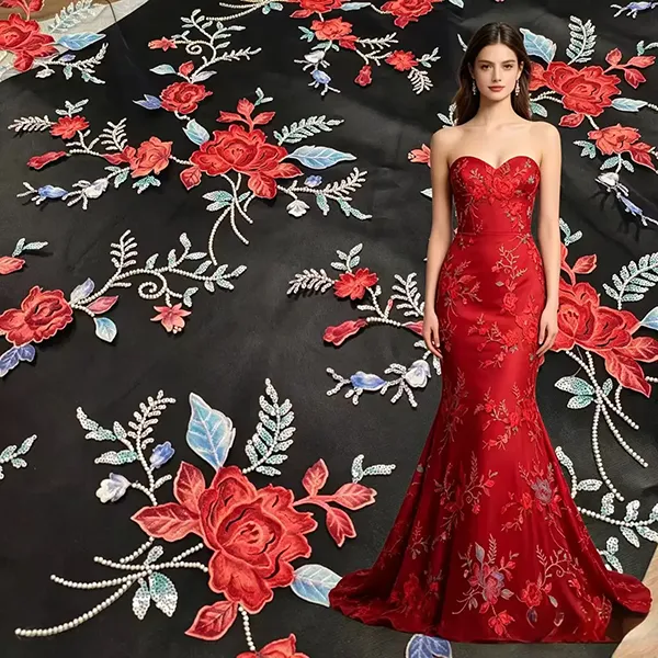3d Embroidery Flower Applique Beads And Sequins Embroidered Lace Fabric 3d Embroidery Flower Applique Beads And Sequins Embroidered Lace Fabric