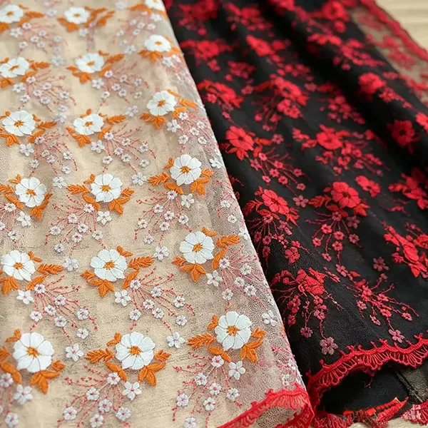 Vintage Multi Color Embroidery Mesh Lace Fabric For Dresses Vintage Multi Color Embroidery Mesh Lace Fabric For Dresses