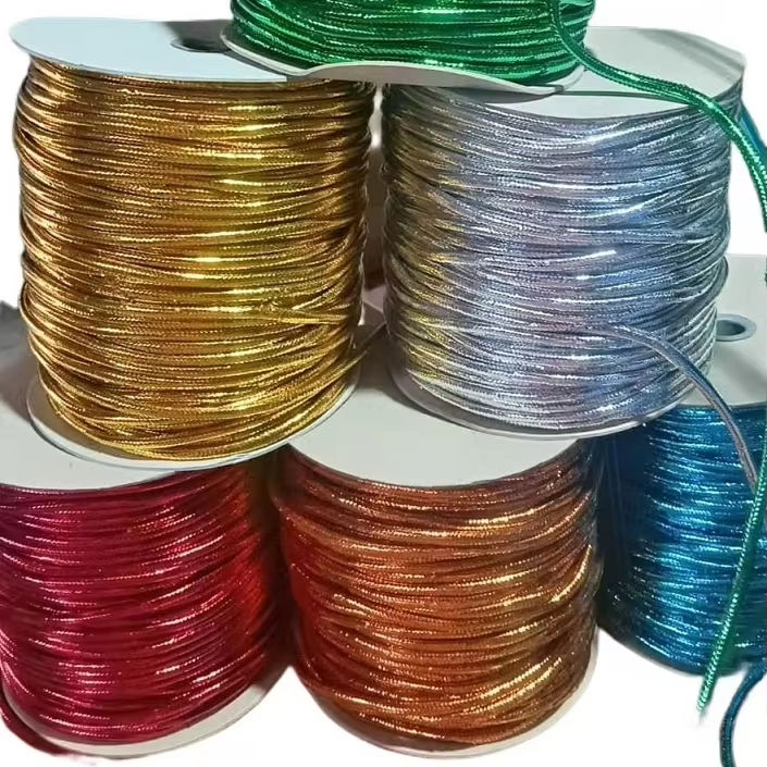 5mm renkli metalik polyester halat takılar iplik metalik kordonlar ip