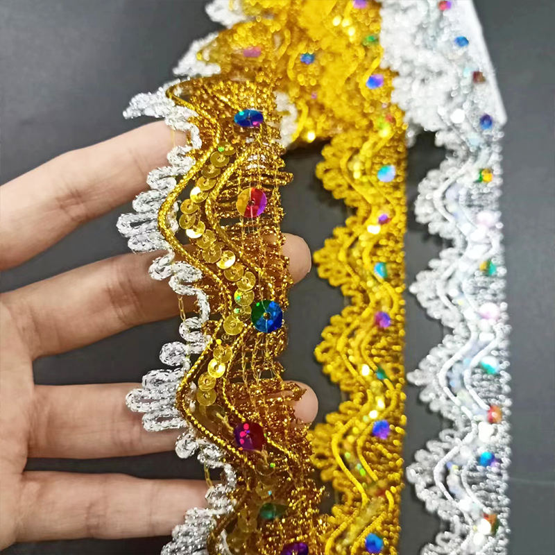 Giyim Aksesuarları Altın ve Gümüş Metalik Sınır Dantel Trim Çok renkli payet altın iplik metalik dantel trim