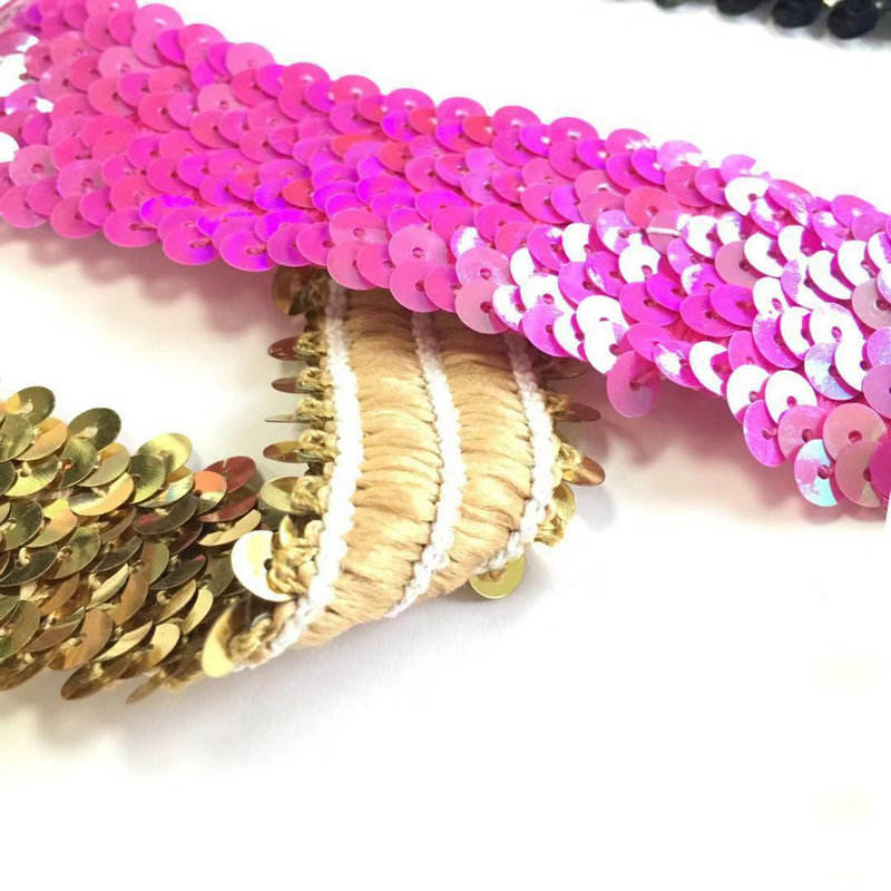 Farklı genişlikli bling kaplama örgü elastik payet dantel trim