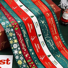 Noel Dekoru için Saten Şerit Dantonlu Şerit Özel Baskılı Saten Noel Şeridi