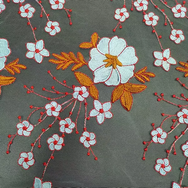 Elbiseler için Vintage Çok Renkli Nakış Örgü Dantel Kumaş