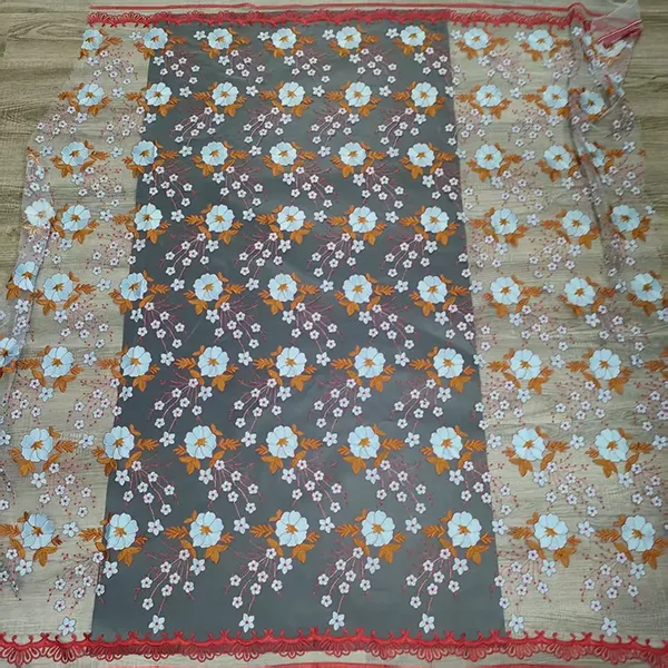 Elbiseler için Vintage Çok Renkli Nakış Örgü Dantel Kumaş