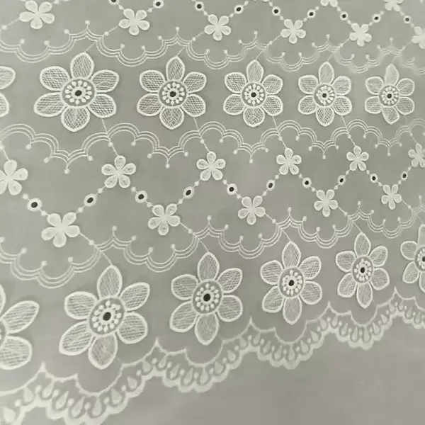 Elbise için beyaz pamuklu dantel nakış kuşu kumaş kumaş