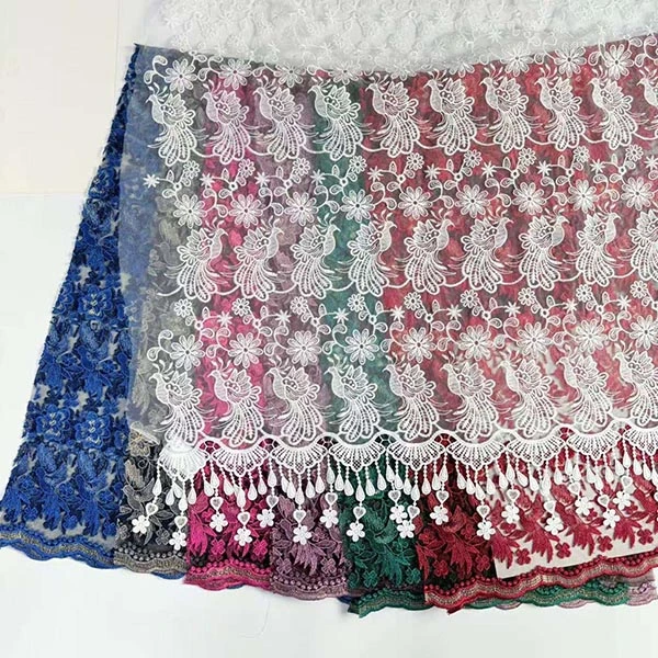 Toptan Güzel 3D Çiçek Boncuklu Ucuz Tekstil Nakış Kumaş İsviçre Vual Dantel Trim 2021